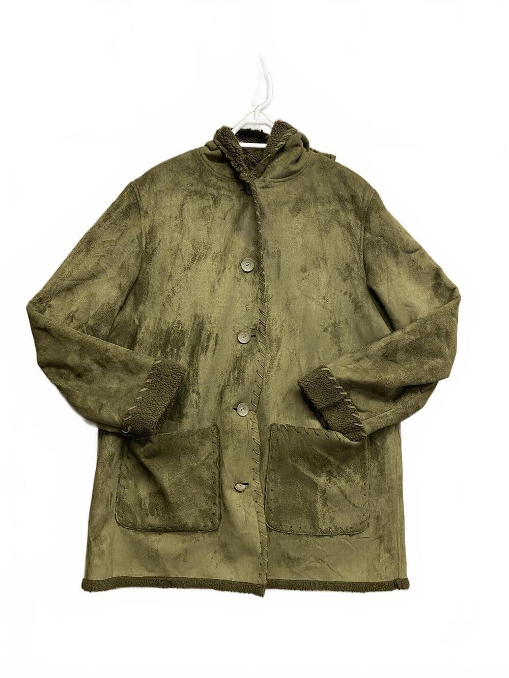 Utex Design Olive Green Soft Faux Shearling Hooded Chore Coat Size 1X